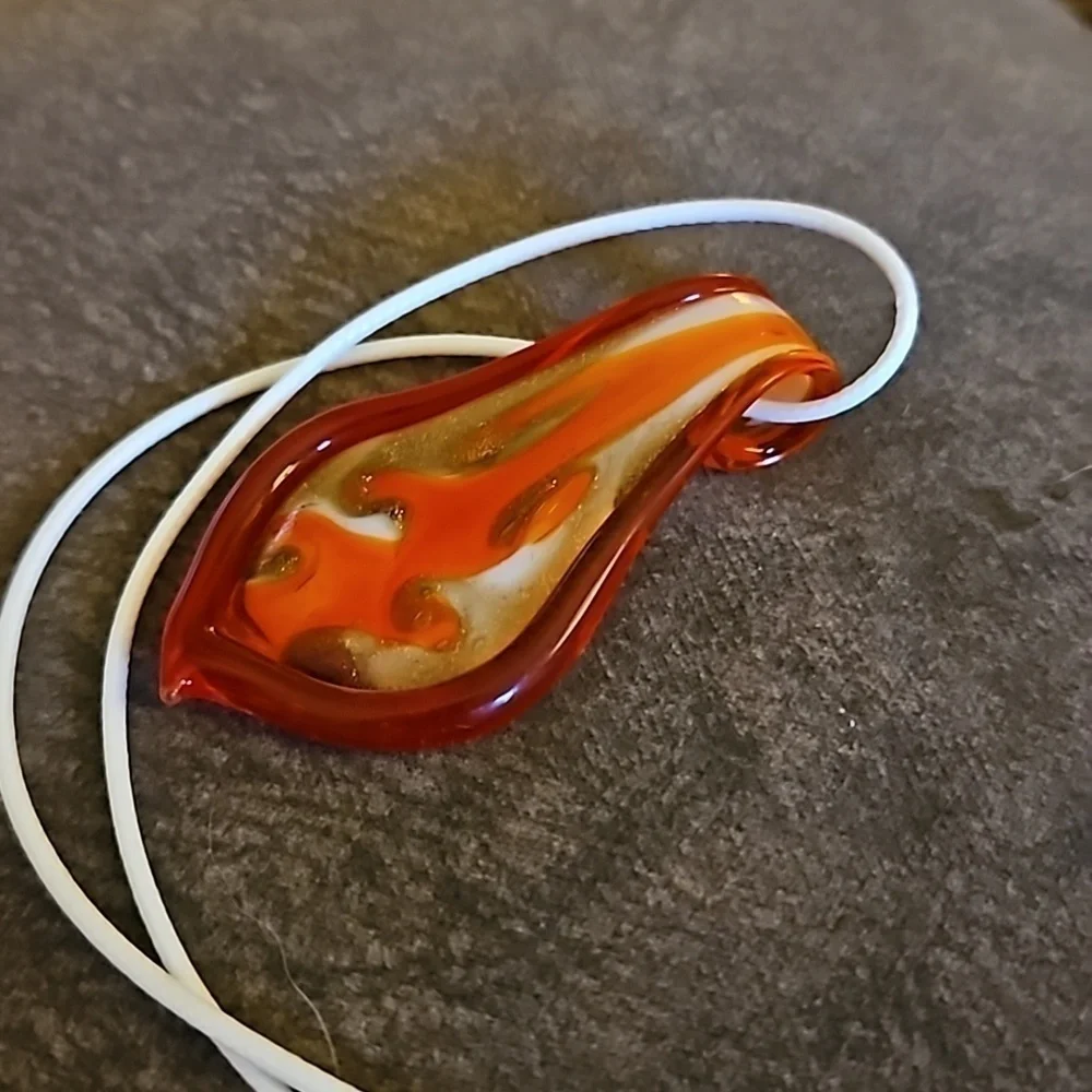 MURANO Orange Handblown Glass Pendant Rope Necklace